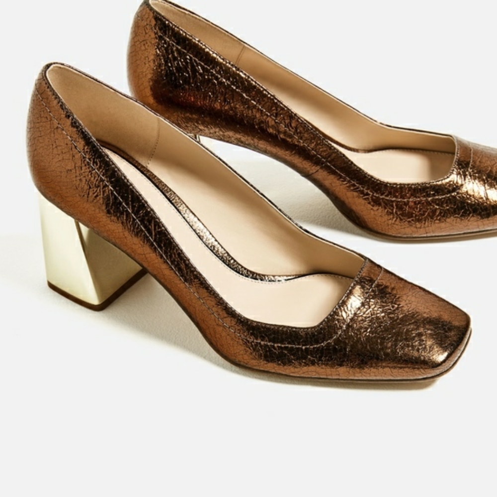 Metallic gold and bronze heels by Zara Woman